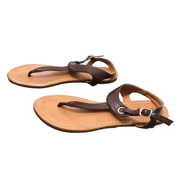 BROWN WOMEN'S STRAP LEATHER UPPER SANDAL SIZE 9 - Picture 2 of 6